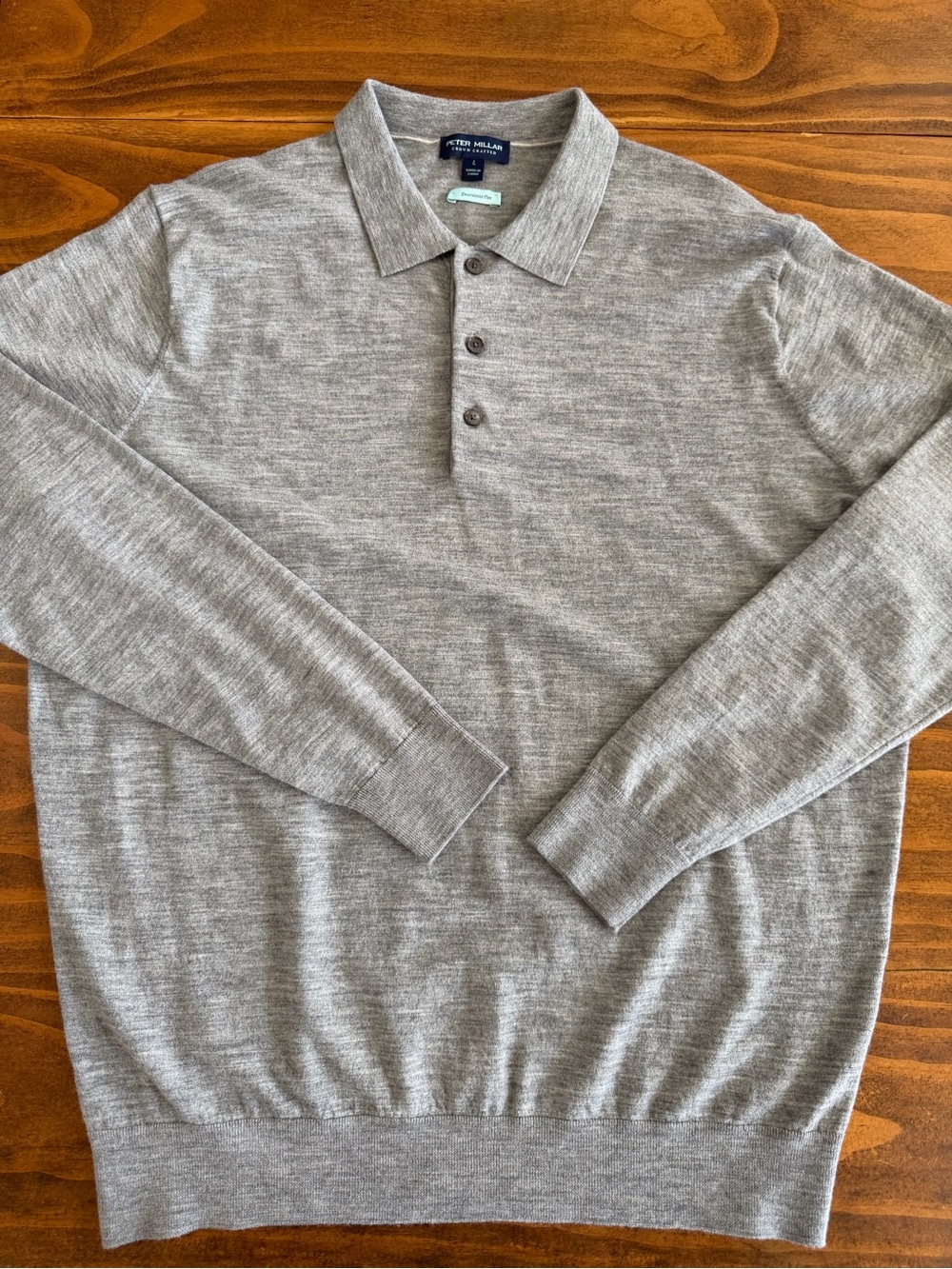 Peter Millar Mens Large Gray Excursionist Flex Long Sleeve Polo Crown Crafted